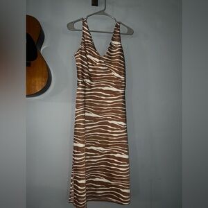 A New Day Brown Zebra Print Side Slit Dress Size Small